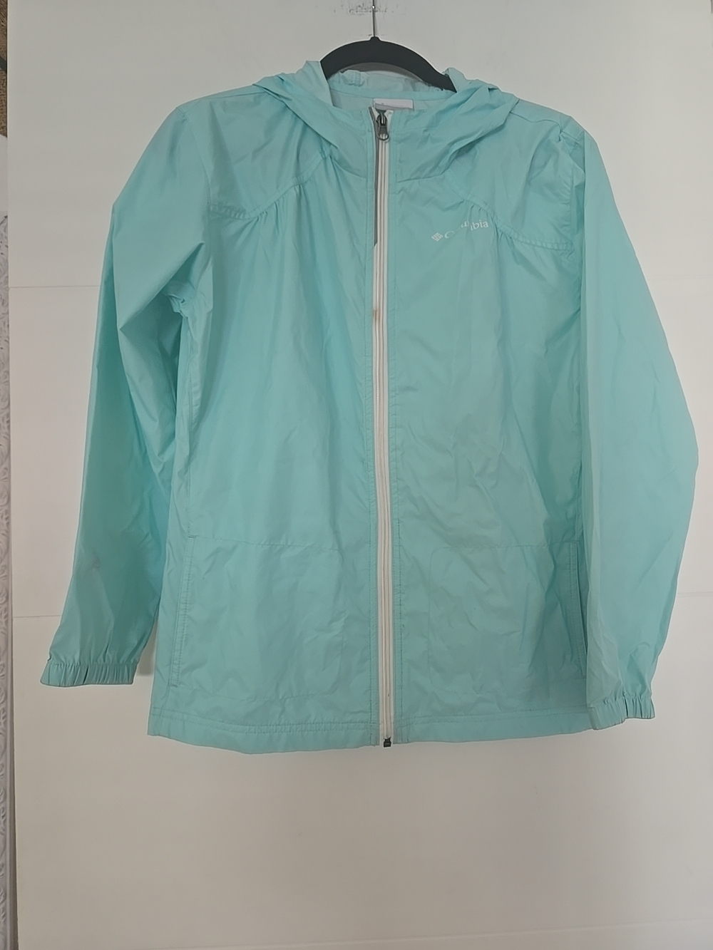 Columbia Girls Switchback II Windbreaker Jacket Aqua Blue XL 18/20 Hooded